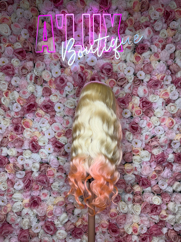 Luscious HD Blonde With Pink Body Wave Front Lace 13x4 150% Density Wig