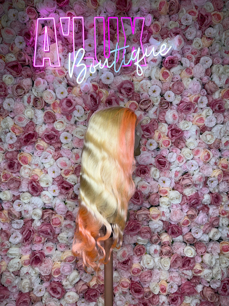 Luscious HD Blonde With Pink Body Wave Front Lace 13x4 150% Density Wig